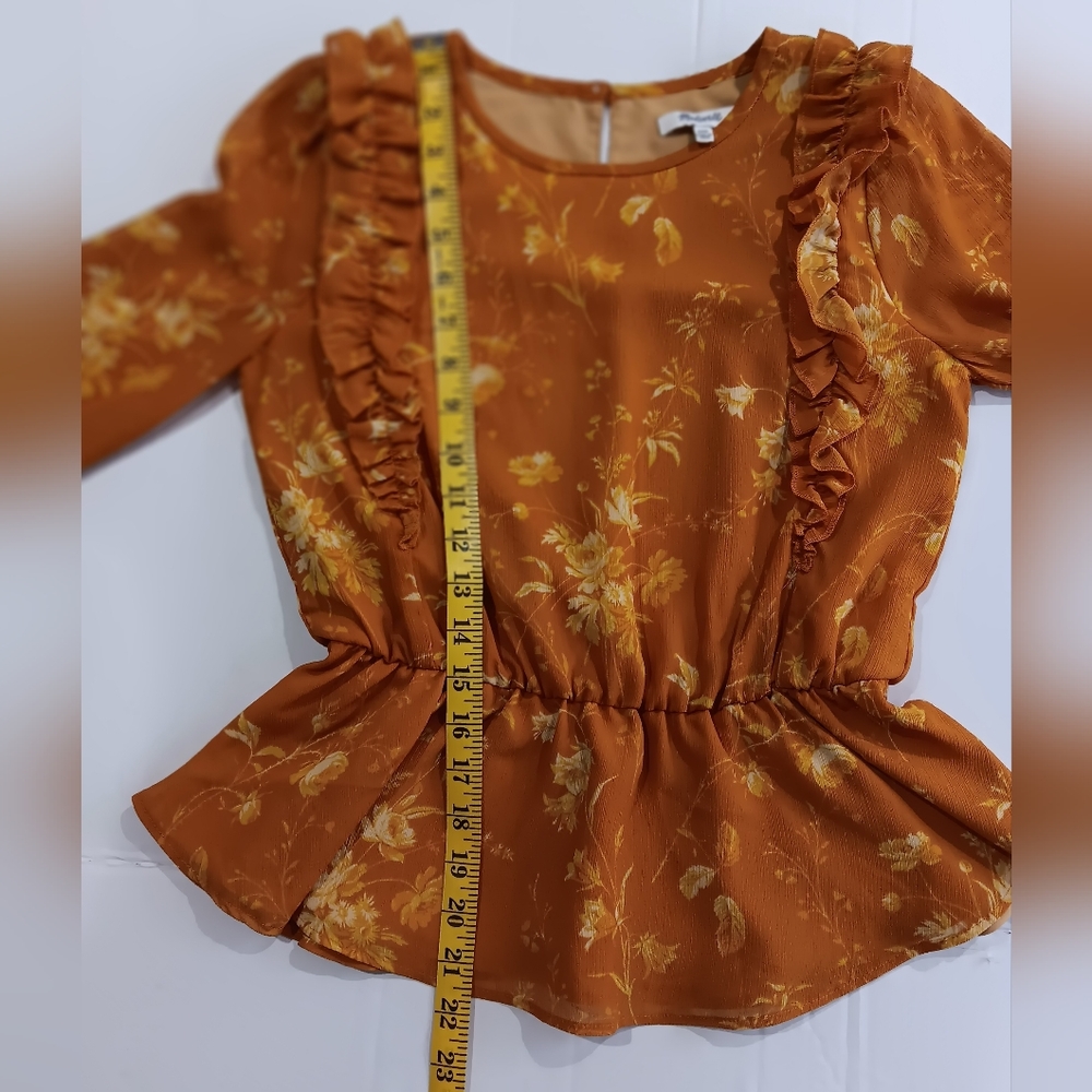 Madewell Women's (XXS) Golden Yellow Floral Ruffle Blouse - Picture 7 of 7